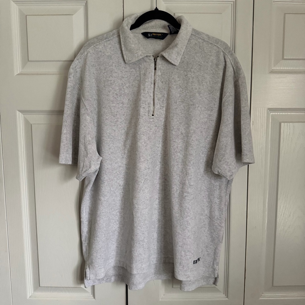 Vtg Eddie Bauer EBTEK Polo Shirt Mens L Gray Terry Cloth Quarter Zip Y2K Golf